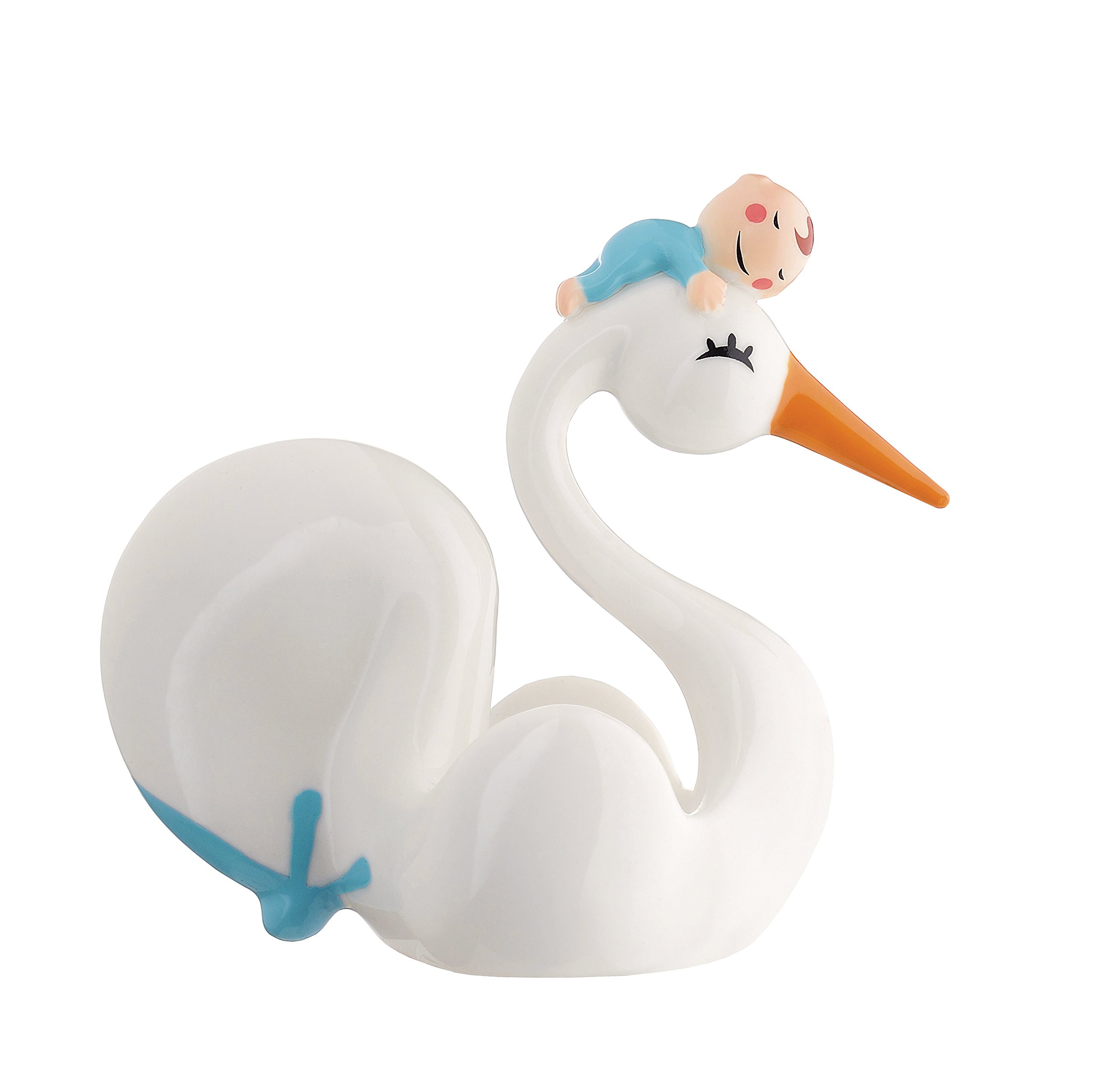 Alessi AMGI57 LAZ Bimboniera Baby shower favour in porcelain, light blue, Hand-decorated