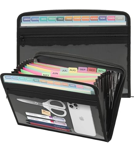 Mukawa 13-Pocket Zippered Expanding File Organizer – Letter/A4 Size, Pink Accordion Folder