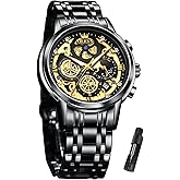 OLEVS Skeleton Watch for Men Stainless Steel Chronograph Watch for Men Classic Waterproof Mens Watches with Date Luxury Business Men's Analog Wrist Watches, relojes para Hombres Blue/Black/Gold/White