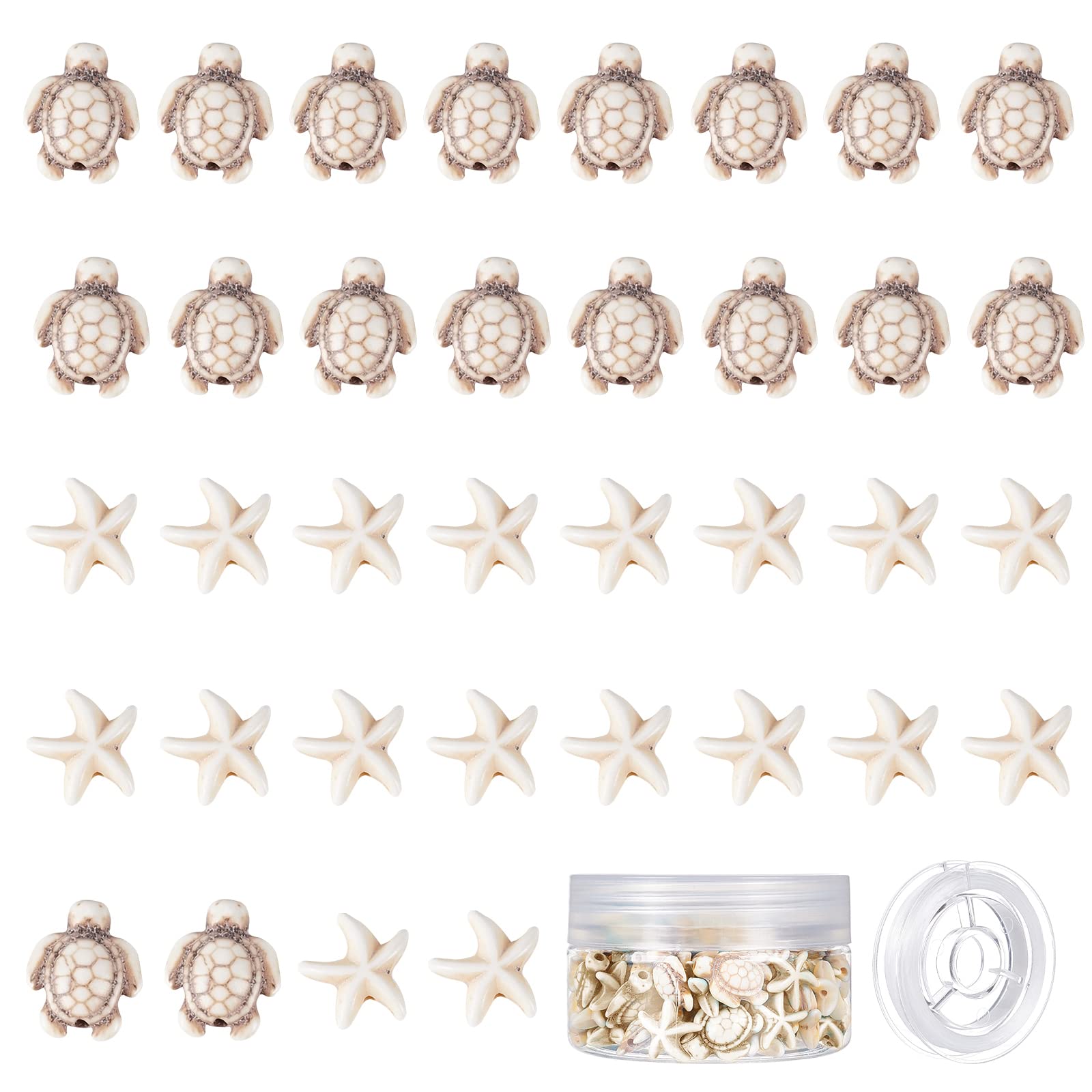 SUNNYCLUE 1 Box 100Pcs 2 Styles Turquoise Beads Turtle Starfish Beads Summer Ocean Animal Lucky Stone Gems Loose Spacer for Jewellery Making Necklace Bracelets Earrings Begginners DIY Crafting
