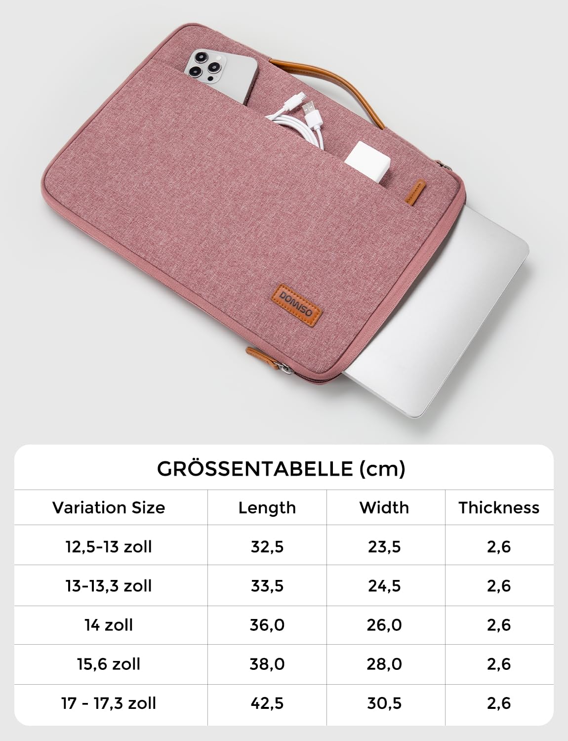 DOMISO Laptoptasche 15.6 zoll Laptop Hülle Tasche für 16 Zoll MacBook Pro 16 M5(2026)/M4(2025)/M3/M2/M1/Max,15,6 zoll Laptophülle Damen Wasserdicht Notebook Sleeve Case Bag Schutzhülle mit Griff,Rosa 9