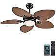 Wiviniya Tropical Ceiling Fans with Lights, 44 Inch Indoor Outdoor Palm Leaf Ceiling Fan for Patios Porch Bedroom, Remote/APP Control, Dimmable, 6 Speeds, Reversible, Light Brown