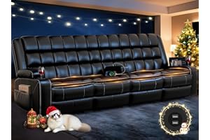 TIOOII 4 Seater Recliner Sofa, Home Theater Seating Couch with Removable Armrest, RV Wall Hugger Recliners with Cup Holders, Insert Pockets & USB, 150° Reclining Sleeper Sofa for RV Furniture & Living Room