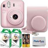 Fujifilm Instax Mini 12 Instant Film Camera Blossom Pink, Fujifilm Instax Mini Twin Pack Instant Film 20 Prints, Prtotective Case, Gift Bundle