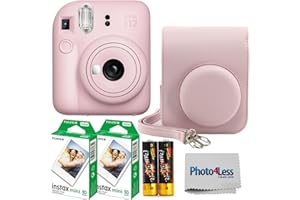 Fujifilm Instax MiniI 12 Instant Film Camera Blossom Pink, Fujifilm Instax Mini Twin Pack Instant Film 20 Prints, Prtotective Case, Gift Bundle