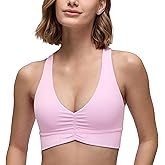 CRZ YOGA Butterluxe Ruched Longline Sports Bras for Women - V Neck Padded Yoga Tank Wide Straps Cross Back Crop Tops