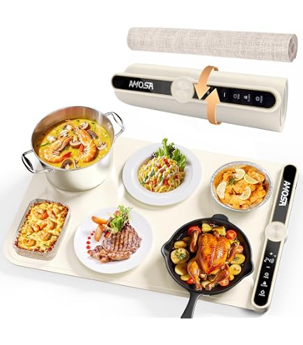 Temp Master Adjustable Food Warming Mat - Portable Electric Tray With Timer & 3 Heat Settings (White)
