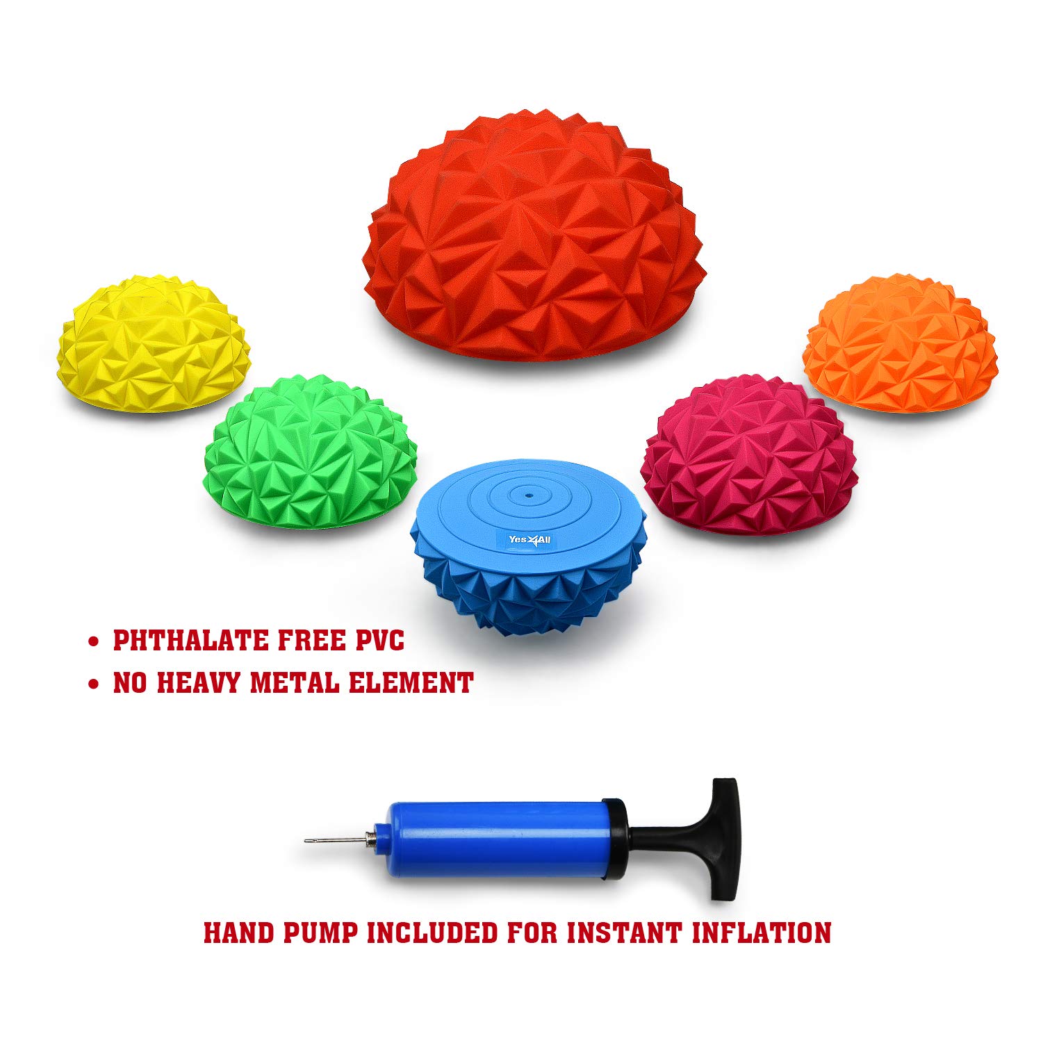 Yes4All Hedgehog Balance Pods for Exercise, Core Body Balancing, Balance Pods for Kids & Adults with Hand Pump - Set of 6