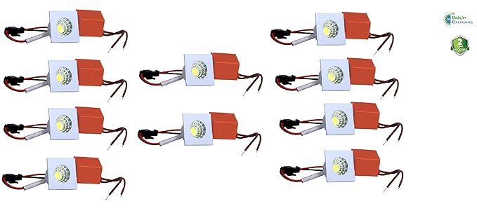 Bright 1w LED spot Light/COB/Button Light, Square (Warm White/Yellow), Driver Included, Pack of 10, Decorative POP Light, 2 Year Warranty