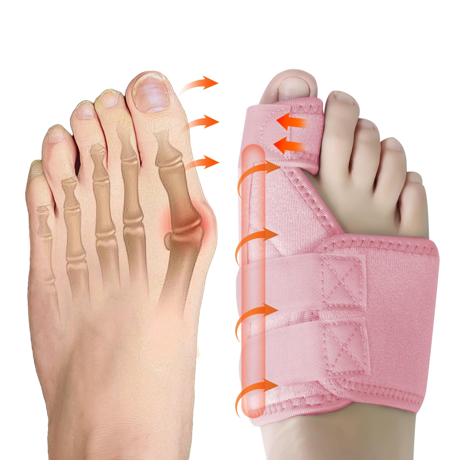 Ruilaibao Bunion Corrector Big Toe Straightener for Women and Men Bunion Splint for Big Toe Pain Relief Bunion Support for Day Night Foot Pain Relief (Pink, right)