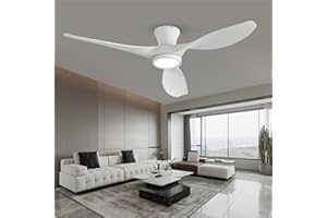 TALOYA 52 inch Ceiling Fans with Lights Remote Control, Modern Low Profile Ceiling Fan with Quiet Reversible DC Motor for Bedroom Living Room and Patio White