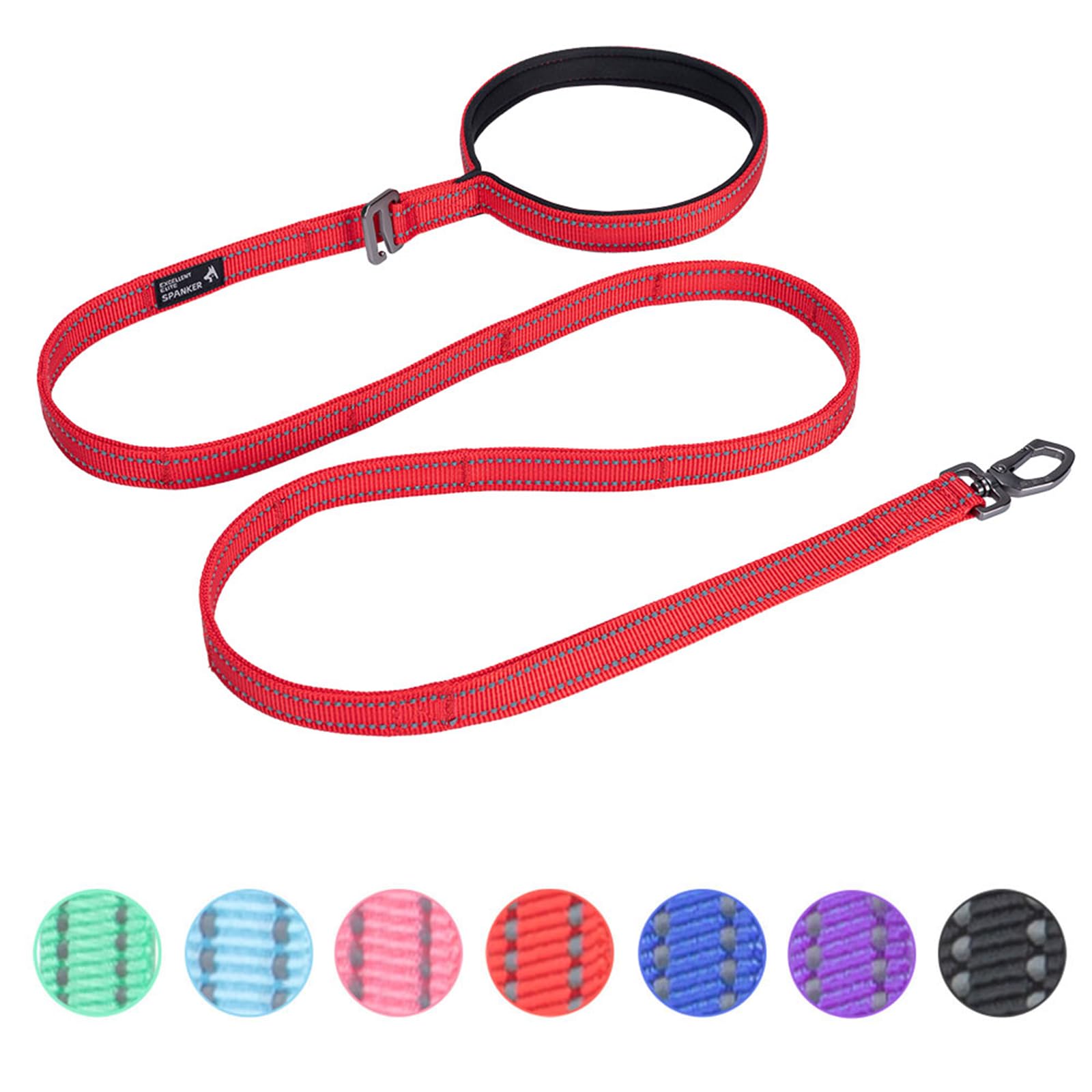 EXCELLENT ELITE SPANKER Reflective Nylon Dog Leash Padded Handle 5 FT Dogs Leashes with Quick Release Buckle for Small & Medium Dogs（Red）