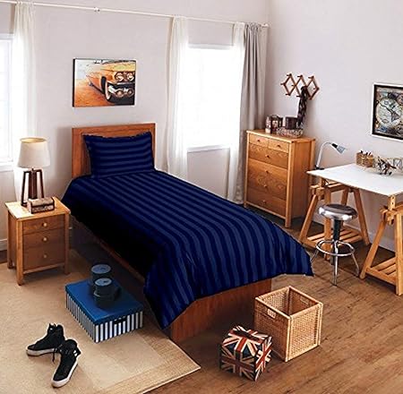 Reliable Trends Plain Stripe Single Elastic Fitted Bedsheets,Royal Blue