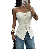 OYOANGLE Women's Floral Button Up Tube Top Strapless Dressy Blouse Business Casual Outfits