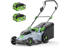 40V Cordless Lawn Mower, 17" Electric Battery Powered 4.0Ah Walk Behind Lawnmower, 6-Position Height Adjustment, Bagging & Mu