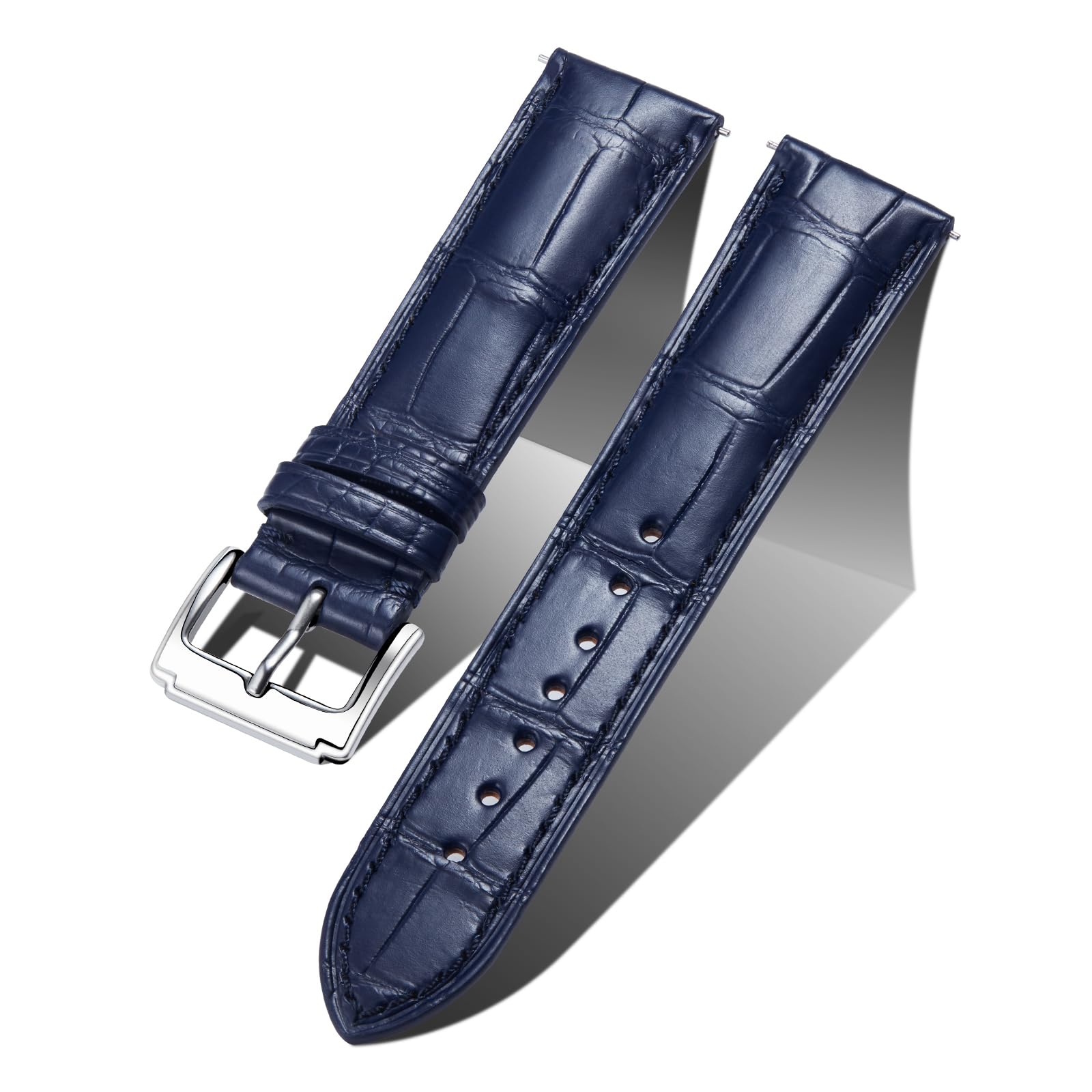 Photo 1 of BINLUN Alligator Leather Watch Band Crocodile Grain Leather Watch Straps Quick Release Replacment Classic Vintage Genuine Leather Watch bands for Men Women 22mm Blue with Silver Buckle