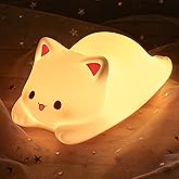 LOVERUIS Cute Night Light for Kids Cat Night-Light Baby Girl Squishy NightLight 1/3 Hour Timer Kitty Light Baby Dimmable Nursery Lamp Colorful Nightlight Gift for Kid Toddler Kawaii Bedroom (Kiki)