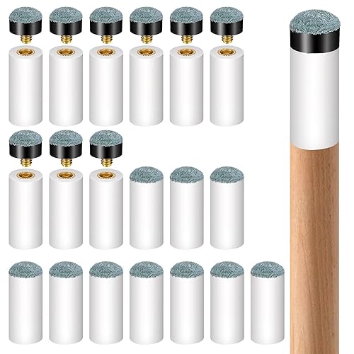 20 PCS Pool Cue Tips 12mm Billiard Stick Tips Pool Replacement Repair Kit Screw-On and Slip-On Snooker Cue Stick Ferrules for Pools Table Cues Stick-Tips Head and Leather Snooker-Stick (Gray)