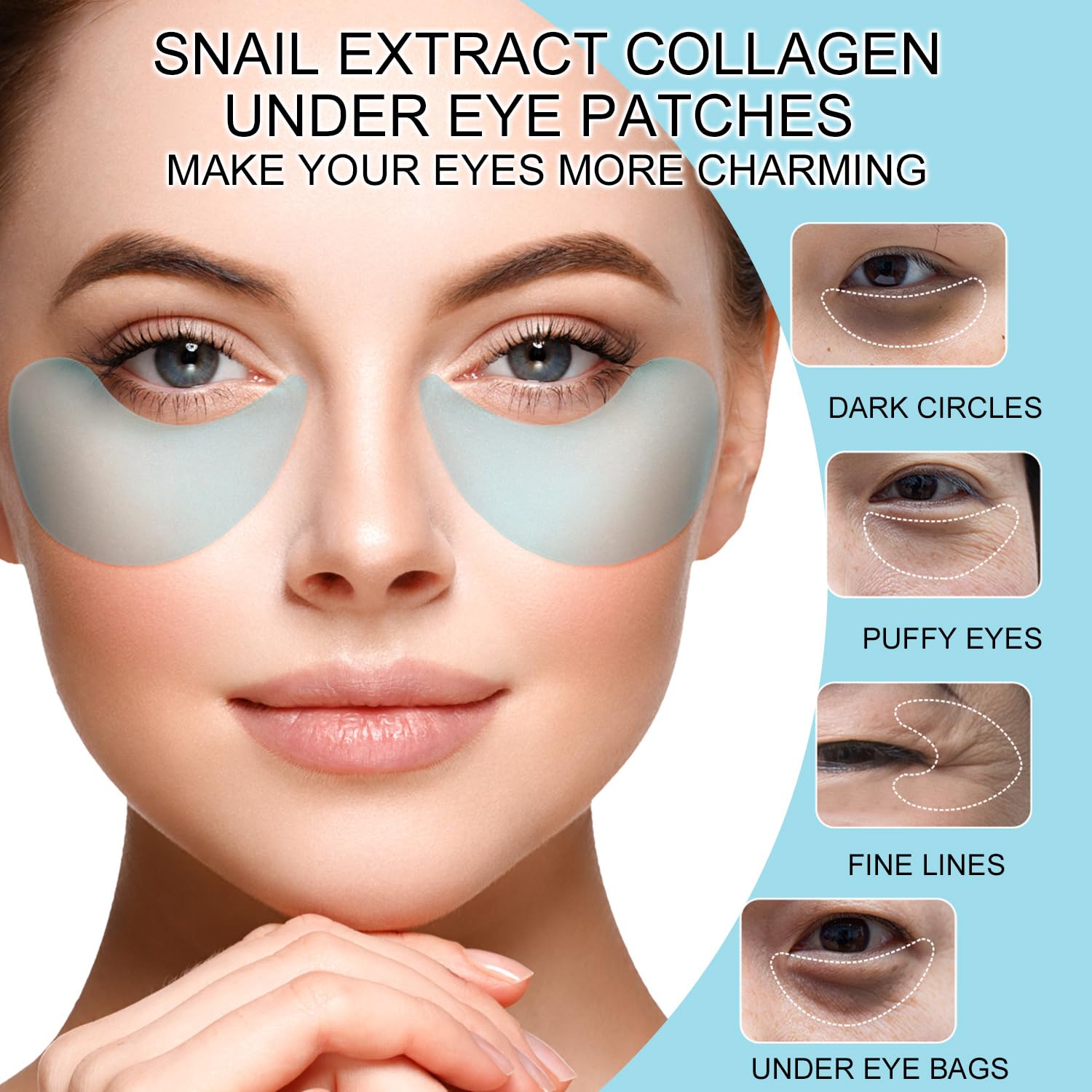 ROUSE Snail Extract Collagen Under Eye Patches with Hyaluronic Acid Anti-Aging Eye Mask Under Eye Bags Dark Circle Removal Moisturizing Repairing Friming Eye Gel Treatment Mask-60pcs