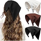 HAIMEIKANG Floral Hair Scarf Headbands for Women Boho Bandanas for Women Triangle Kerchief Solid Color Hair Bands Vintage Head Scarf (Black+Coffee+Beige)
