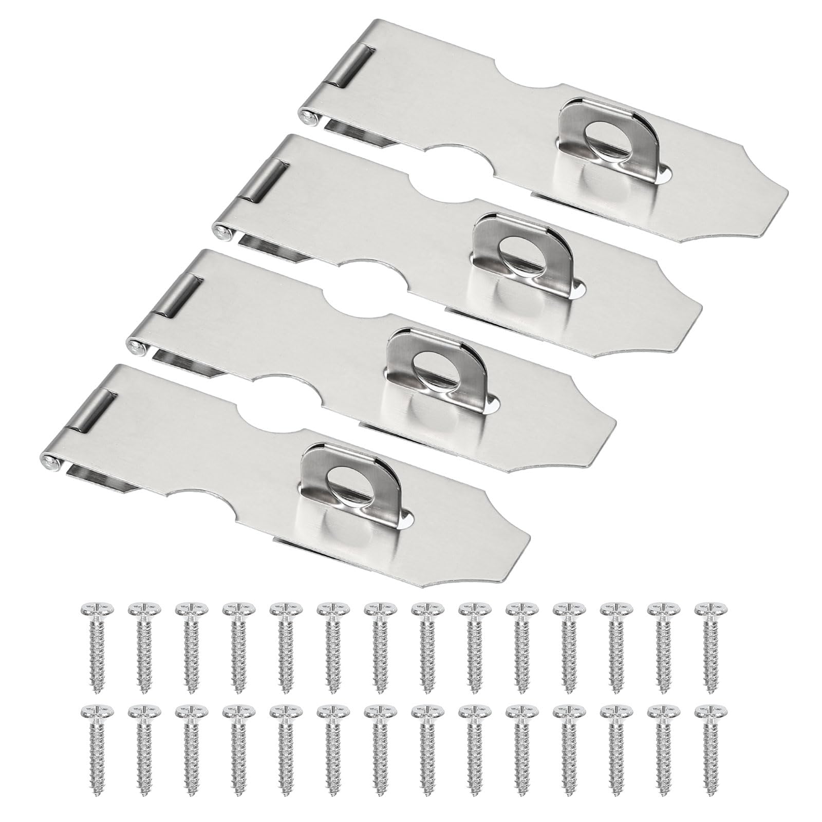 PATIKIL Door Lock Hasp Latch 4.3 Inch, 4 Pcs Stainless Steel Safety Hasp Lock Clasp Hinge Packlock with Screws for Door Gate Cabinet Closets, Silver
