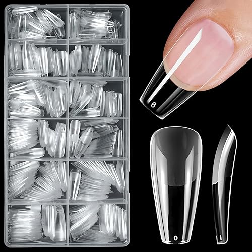 LoveOurHome 600pc Coffin Gel Nail Tips Long Fake Nails Clear Press on Nails Long Coffin Soft Gel Nail Tips Full Cover Artificial Fingernail False Nail Tip for Salon Home Acrylic Nail Extension