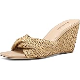 ReneChristine Women's Wedges Heeled Slippers Fabric Heels Slip on Comfy Evening Dress Woven Sandals Square Toe Shoes for Women 3.3" Heels