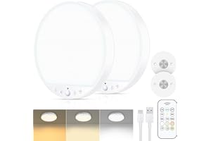 Rechargeable 8W Motion Sensor Ceiling Light Indoor, Wireless Magnetic Stick-On, Remote Control for Color & Brightness, Batter