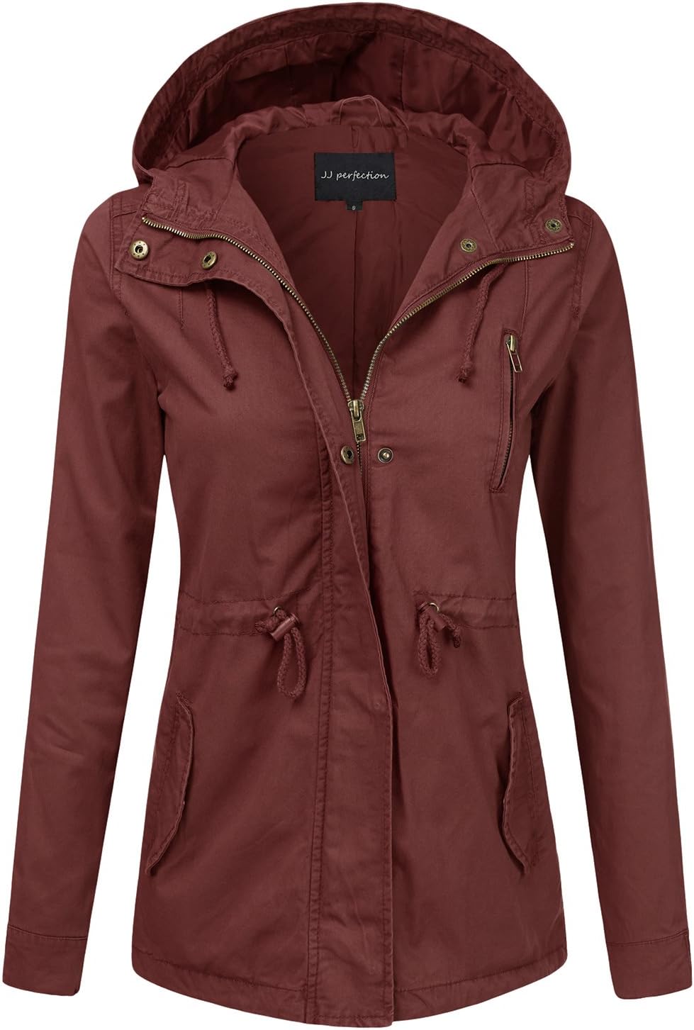 JJ Perfection Women's Casual Lightweight Cotton Anorak Army Utility Jacket Marsala S