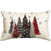 AVOIN colorlife Red and Black Merry Christmas Trees Snowflake Throw Pillow Cover, 12 x 20 Inch Seasonal Winter Holiday Cushion Case Decoration for Sofa Couch