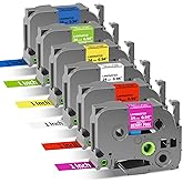 Oozmas Replacement for Brother Label Maker Tape 1 Inch TZe 24mm 0.94" Laminated Colored P-Touch Tape Compatible with Brother PT-P710BT PT-D610BT PT-2300, White/Red/Yellow/Blue/Green/Pink, 6PK