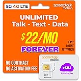 SpeedTalk Mobile Pre-Paid eSIM and SIM Card Starter Kit &ndash; No Contract Wireless $22mo Talk Text Data Unlimited Plans - Cellphone 5G 4G LTE Apple iPhone, Android Smart Phones
