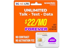 SpeedTalk Mobile Pre-Paid eSIM and SIM Card Starter Kit – No Contract Wireless $22mo Talk Text Data Unlimited Plans - Cellphone 5G 4G LTE Apple iPhone, Android Smart Phones