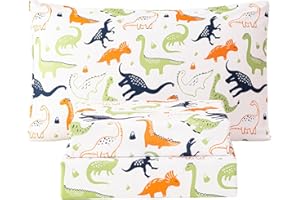WINLIFE Kids Twin Sheet Set Dinosaur Printed - 3 Piece Cartoon Dino Soft Microfiber Bed Sheets - Deep Pocket - Easy Fit - Wrinkle Resistant Cozy Bedding Set for Toddler Boys Girls Teens