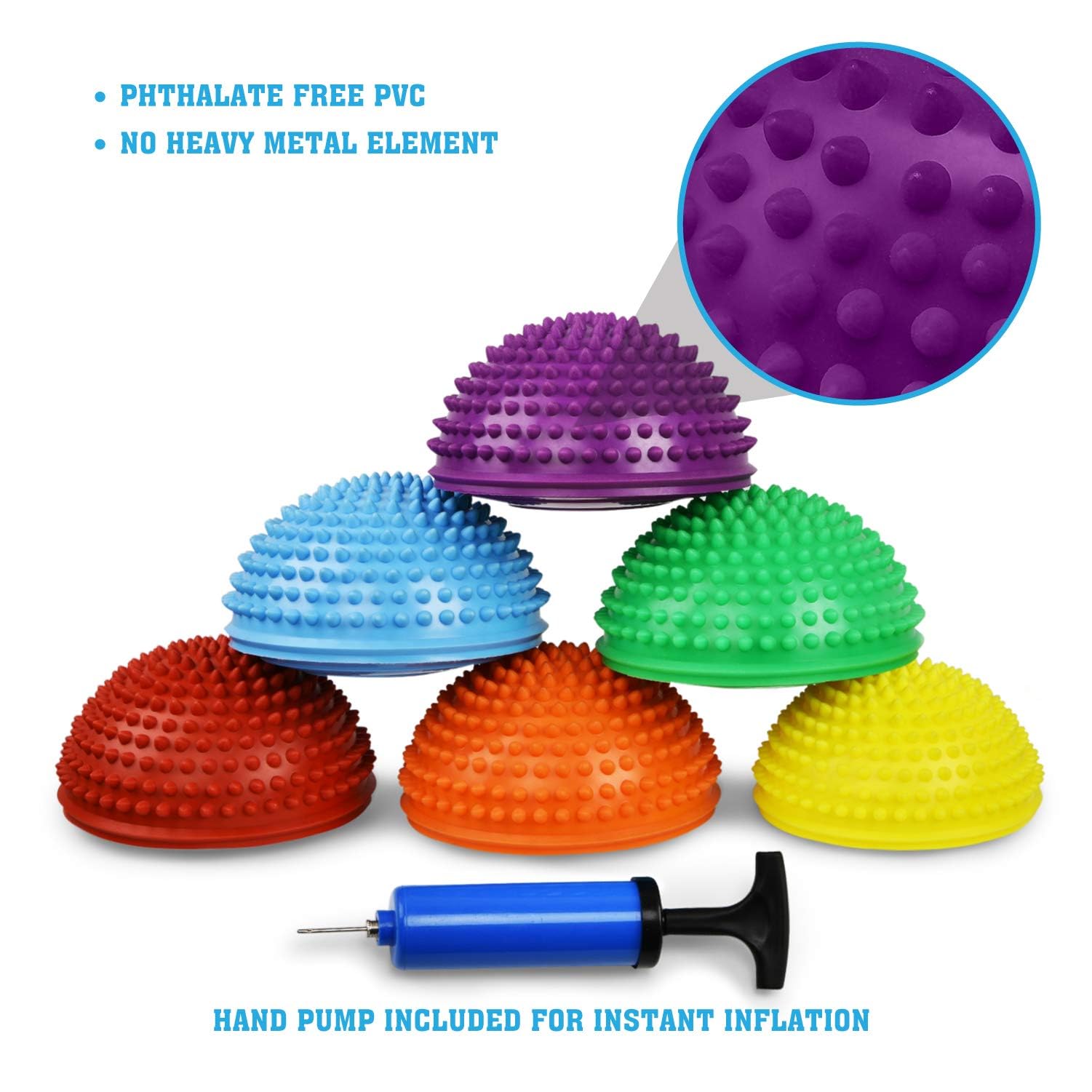 Yes4All Hedgehog Balance Pods for Exercise, Core Body Balancing, Balance Pods for Kids & Adults with Hand Pump - Set of 6
