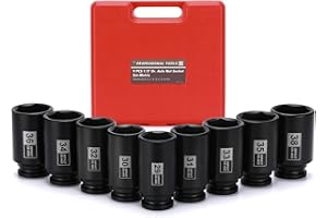 Mayouko 9PCS 1/2 Inch Drive Deep Metric Impact Socket Set, 29mm - 38mm, Spindle Axle Nut Sockets, Metric, Deep, 6-Point, CR-M