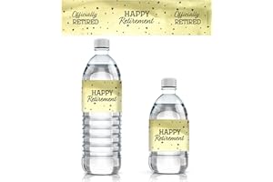 DISTINCTIVS Black and Gold Retirement Party Water Bottle Labels - Shiny Foil - 24 Stickers