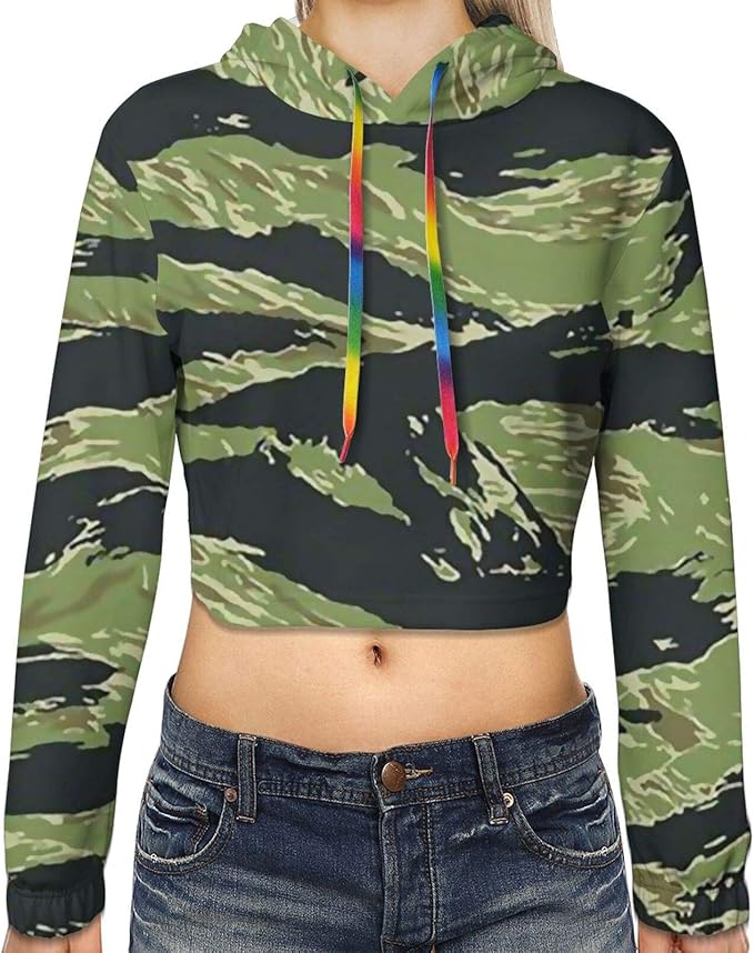 Tiger Stripe Camo Women's Cropped Hoodie Sweater at Amazon Women’s
