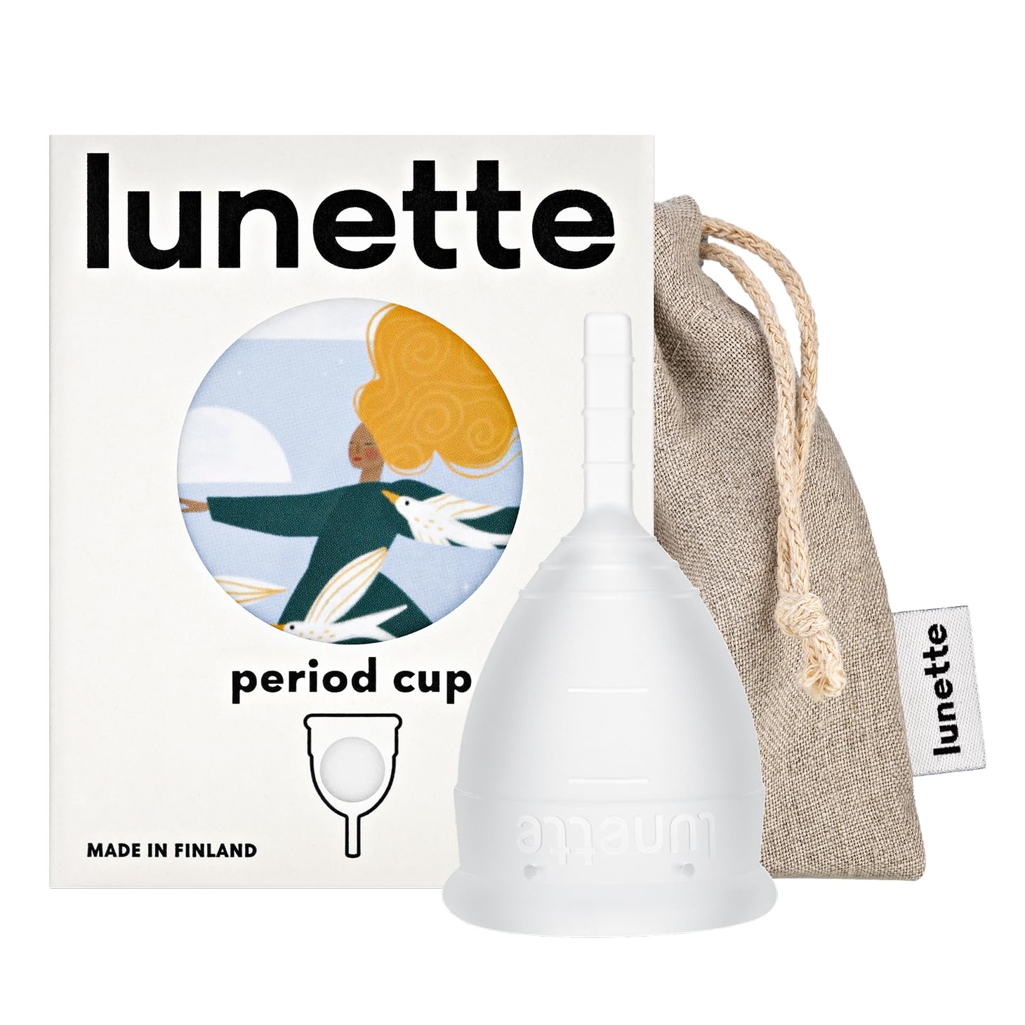 Lunette Menstrual Cup Reusable BPA Free Period Cup with 12-Hour Leak Free Comfort - Soft 100% Medical-Grade Silicone - Eco-Friendly Pad & Tampon Alternative – Vegan - Made in Finland - Size 1 Clear