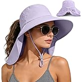 Ruqizhi Sun Hats for Women with Neck Flap Ponytail Hole Women Sun Hats Rollable UV Protection Fishing Hats Wide Brim UPF 50+