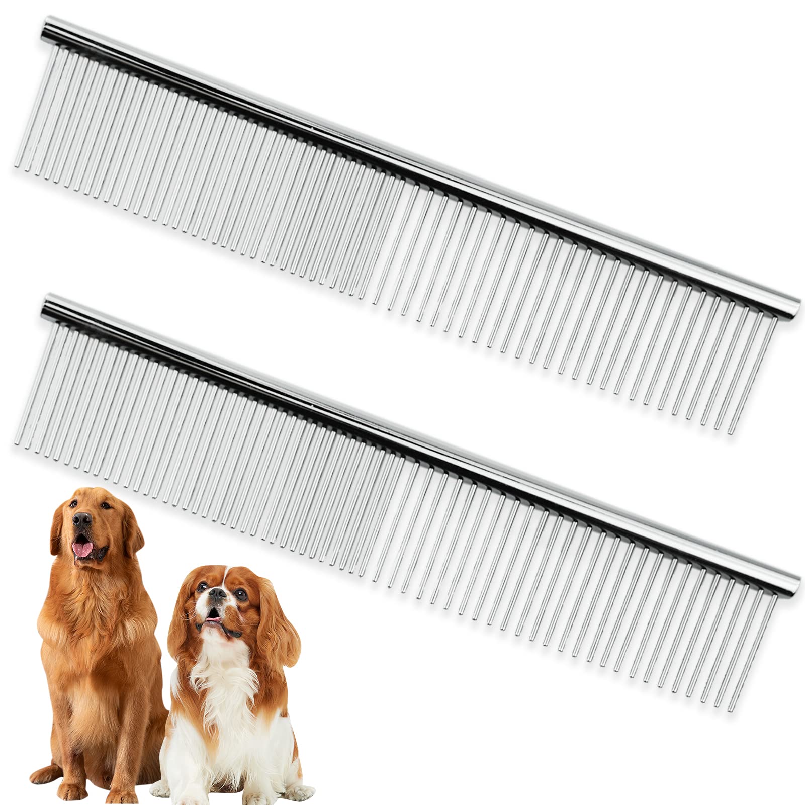 SZCXDKJ Stainless Steel Pet Grooming Comb, 19 x 3.5 cm Rounded Teeth Dog Comb Greyhound Comb Grooming Tools for Large Medium and Small Dogs Cats Horse