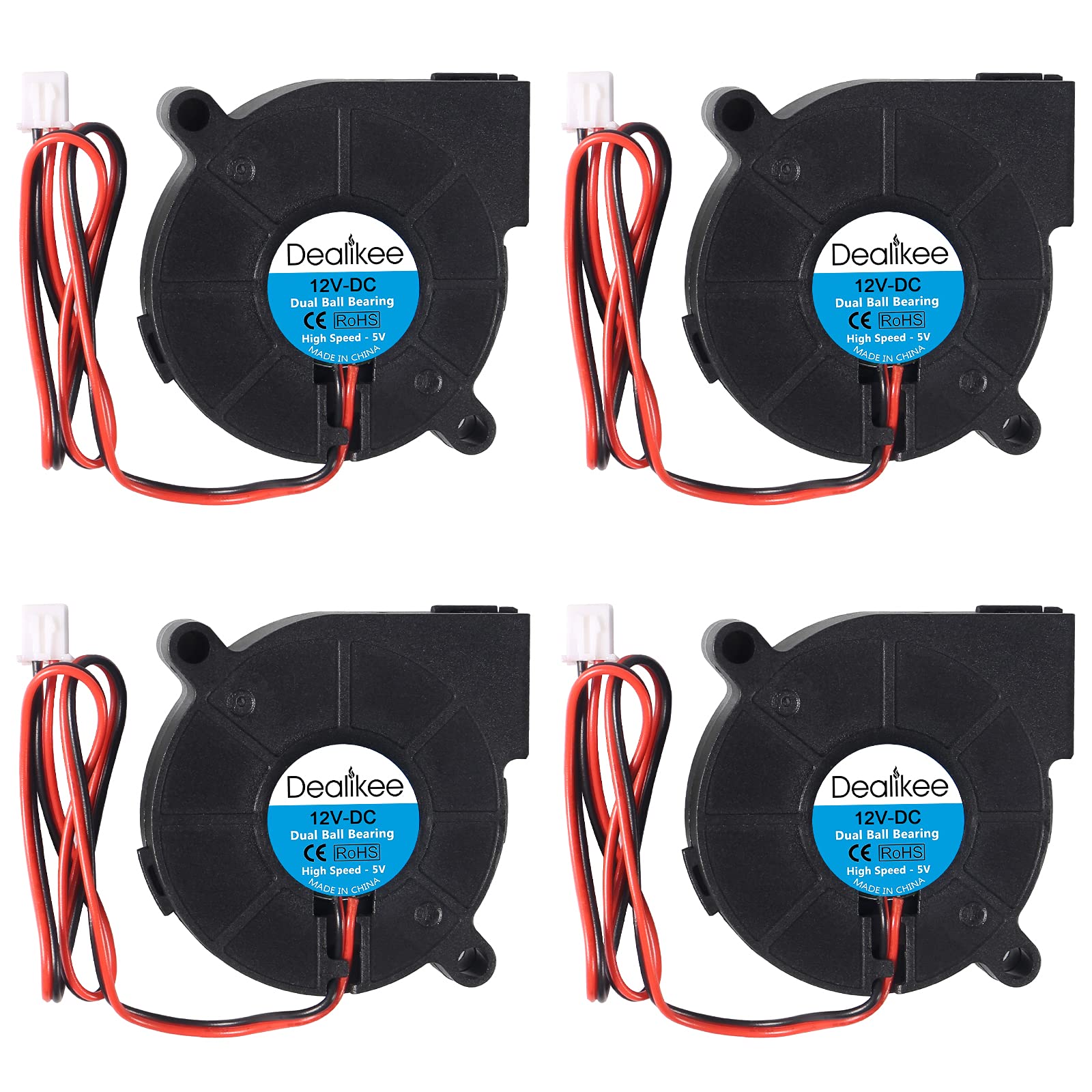 4 Pack Brushless Dual Ball Bearing Blower Fan, Dealikee 12V 5015 Turbine Turbo 50x15mm - High Speed 12V