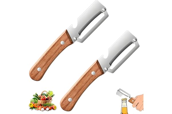 2 Pack Multifunctional Vegetable Peeler, With Wooden Handle and Bottle Opene, Stainless Steel Blade with Ergonomic Wooden Handle, Non-Slip Fruit & Potato Peeler for Kitchen Use