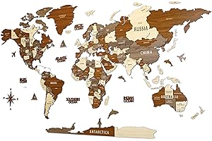 Colorfull Worlds, Multilayer 3D Wooden World Map, Travel Map States and Capitals, Wall Decor For New House, Gift For Travelers, Office Decor, Birthday Present,Living Room Decoration (M, Mixed)