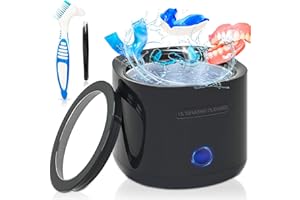 DEBATLOG Ultrasonic Retainer Cleaner Denture Cleaning: 42kHz Portable Sonic Dental Clean Pod for Mouth Guard Denture Aligner Invisalign (Black with Brush)