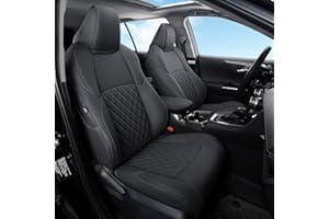 GIANT PANDA Pu Leather Car Seat Covers Full Set Custom Fit for Toyota RAV4 Prime SE,Prime XSE 2021 2022 2023 2024, Hybrid SE/XSE 2019 2020 2021 2022 2023 2024 2025- (Black)