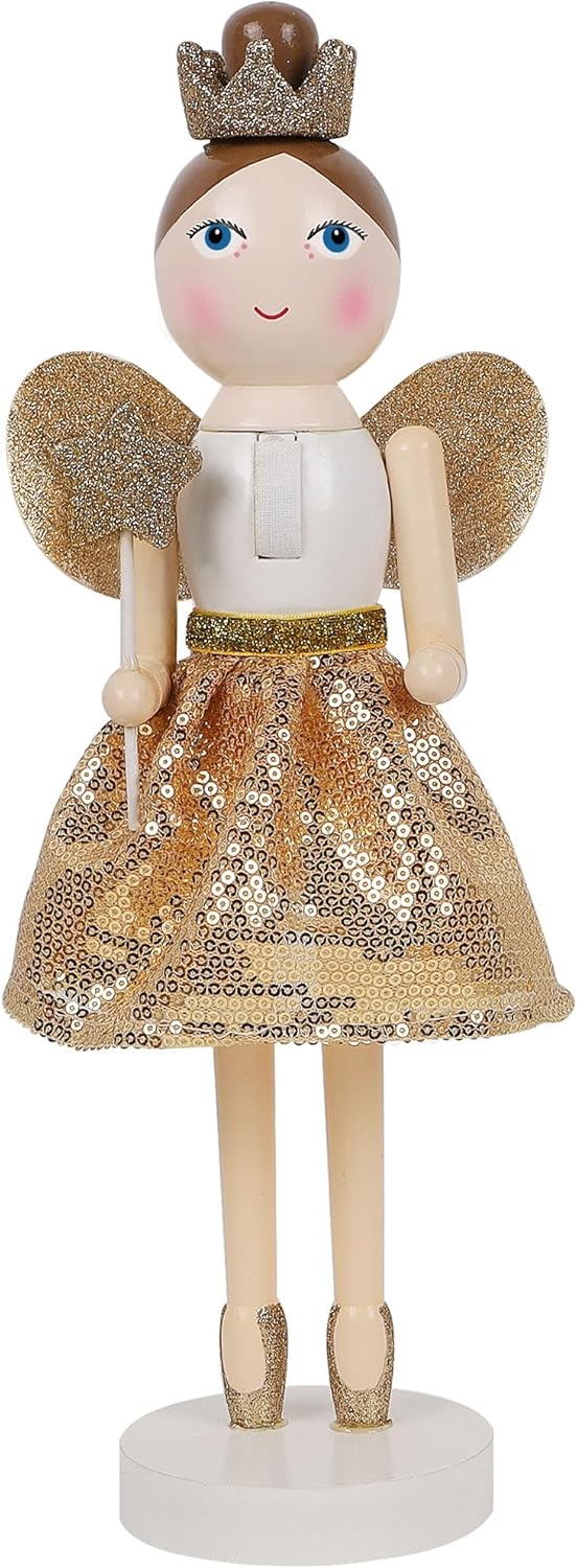 Nutcrackers - Joliyoou 14 Inch Christmas Wooden Nutcracker, Golden Fairy Nutcracker Holding A Star Wand Mantel Figurine, Xmas Nutcracker Tabletop Centerpieces Festival Shelves Decor