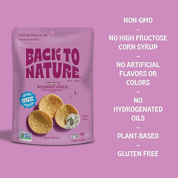 BACK TO NATURE GLUTEN FREE CRACKERS, ROSEMARY GARLIC DIPPER CRISPS – VEGAN, NON-GMO, CRACKERS FOR DIPPING – SERIOUSLY TASTY SNACKS, 3.2 OUNCE​