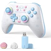 Kuitmor Cinnamoroll Dog Switch Pro Controller, Cute Hall Effect Wireless Gamepad No Drift for Switch 2/Switch/OLED/Lite, PC/Steam, Android, iOS, Bluetooth + Wired, Turbo, Back Buttons, 6-Aixs Gyro, Wake-up, RGB (Blue, With Receiver)