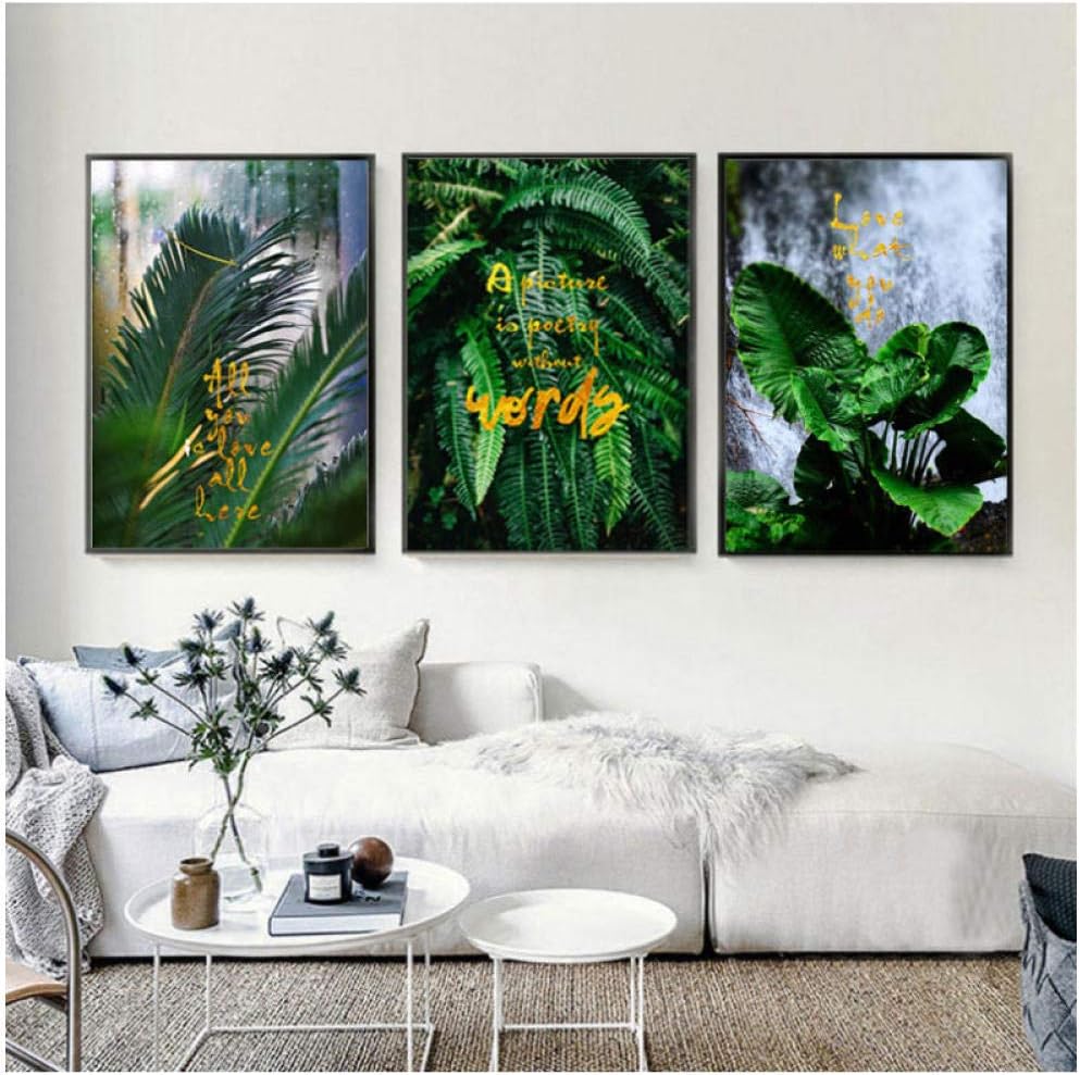 Gold Green Painting Canvas Nordic Plants Abstract Wall Art Canvas Painting Posters and Prints Wall Decor All You Love-50x70cmx3Pcs-No Frame
